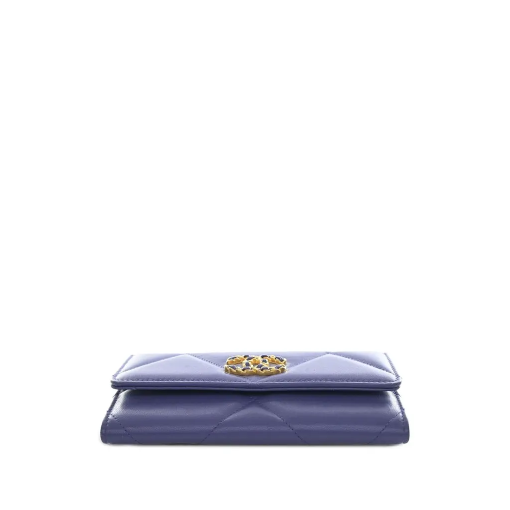 Chanel Quilted Goatskin 19 Flap Long Wallet Purple Leather Very good - Inside View