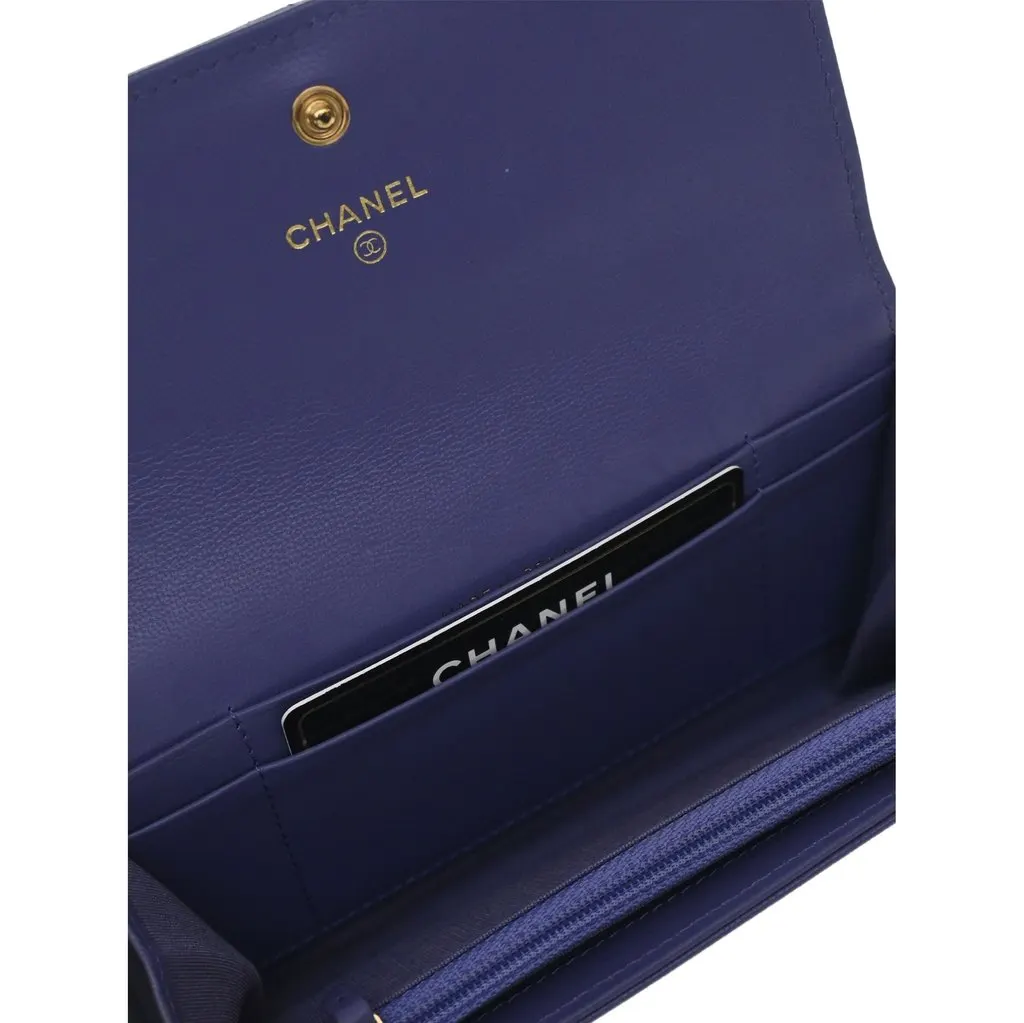 Chanel Quilted Goatskin 19 Flap Long Wallet Purple Leather Very good - Model View