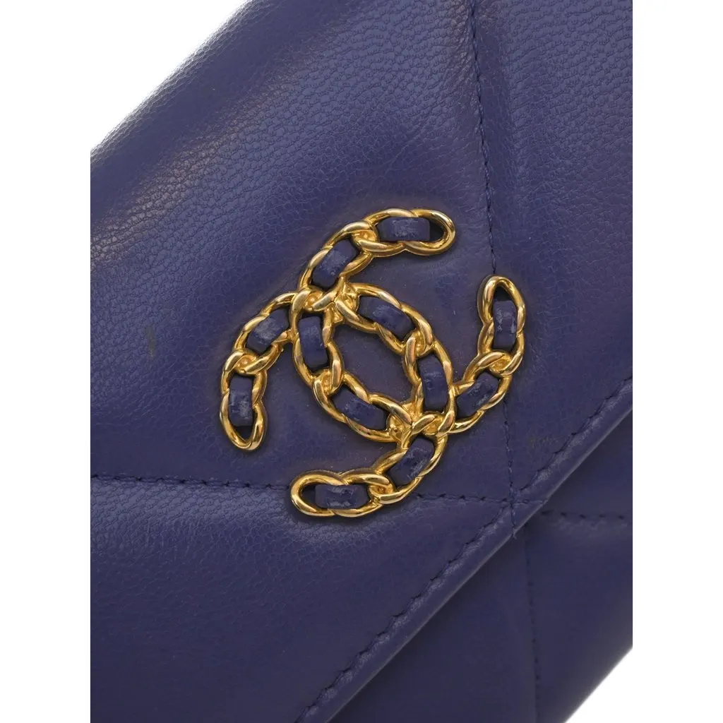 Chanel Quilted Goatskin 19 Flap Long Wallet Purple Leather Very good - Box View