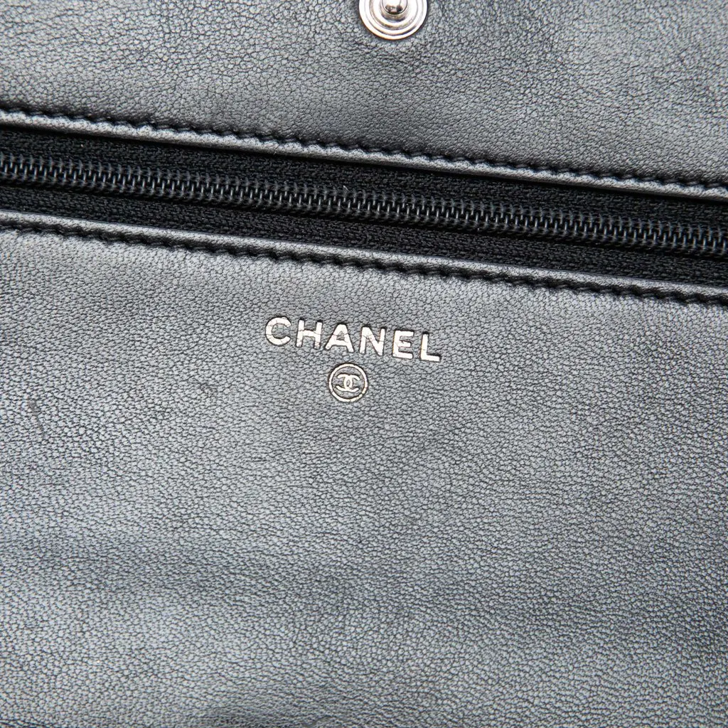 Chanel CC Embossed Lambskin Wallet on Chain Black Leather Very good - Box View