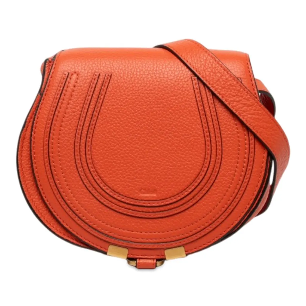 Chloé Small Grained Leather Marcie Saddle Crossbody Orange Leather Good - Front View