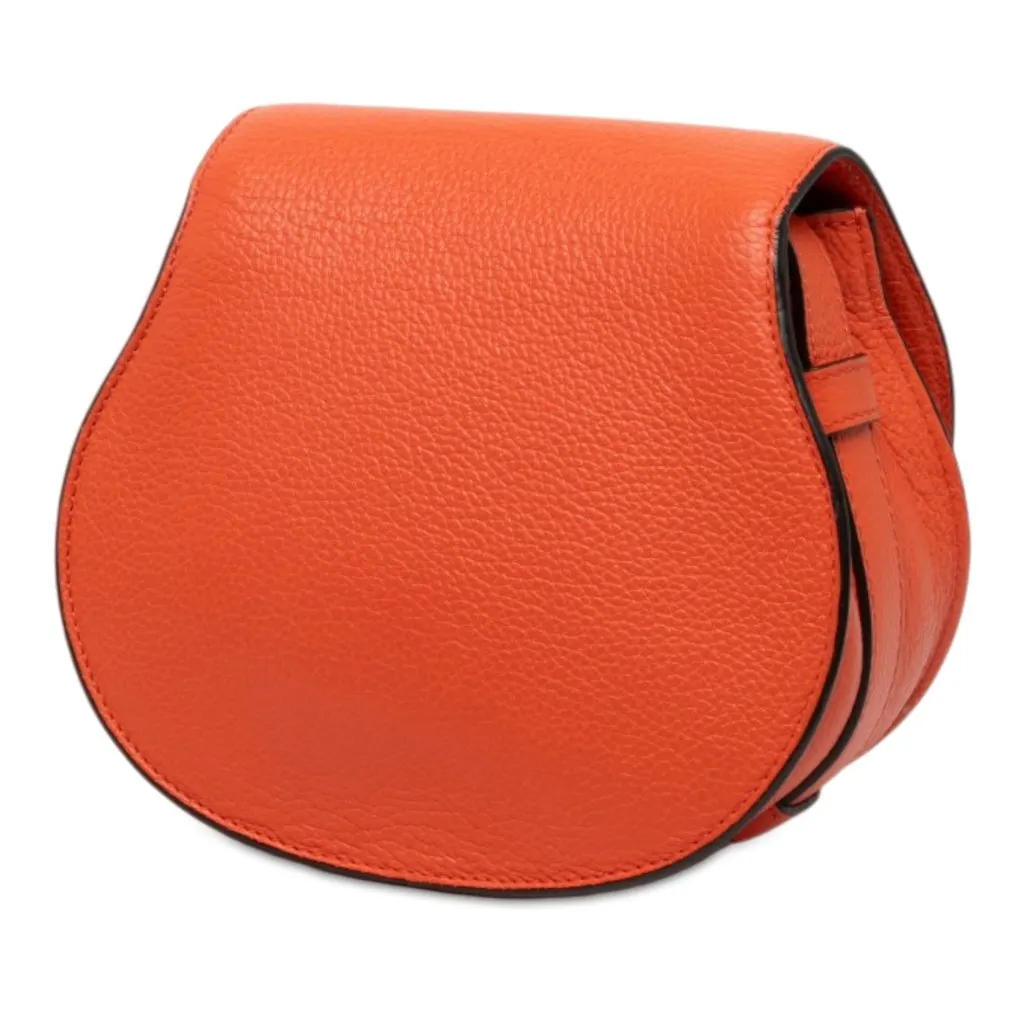 Chloé Small Grained Leather Marcie Saddle Crossbody Orange Leather Good - Back View