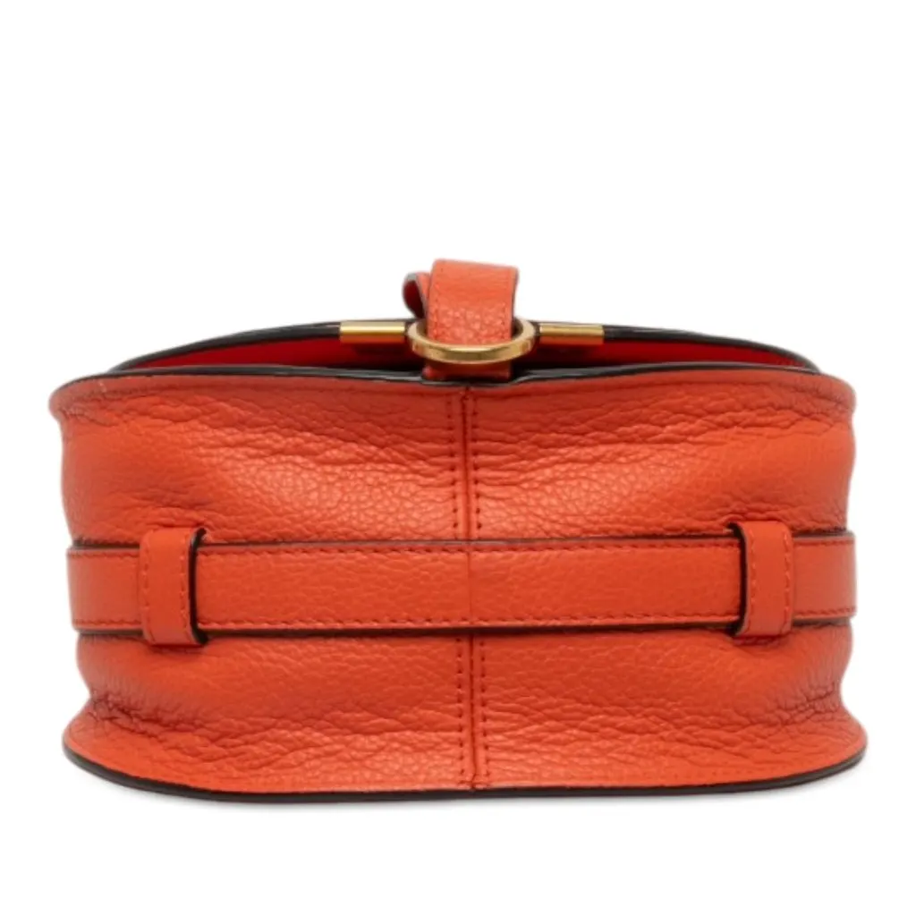 Chloé Small Grained Leather Marcie Saddle Crossbody Orange Leather Good - Inside View