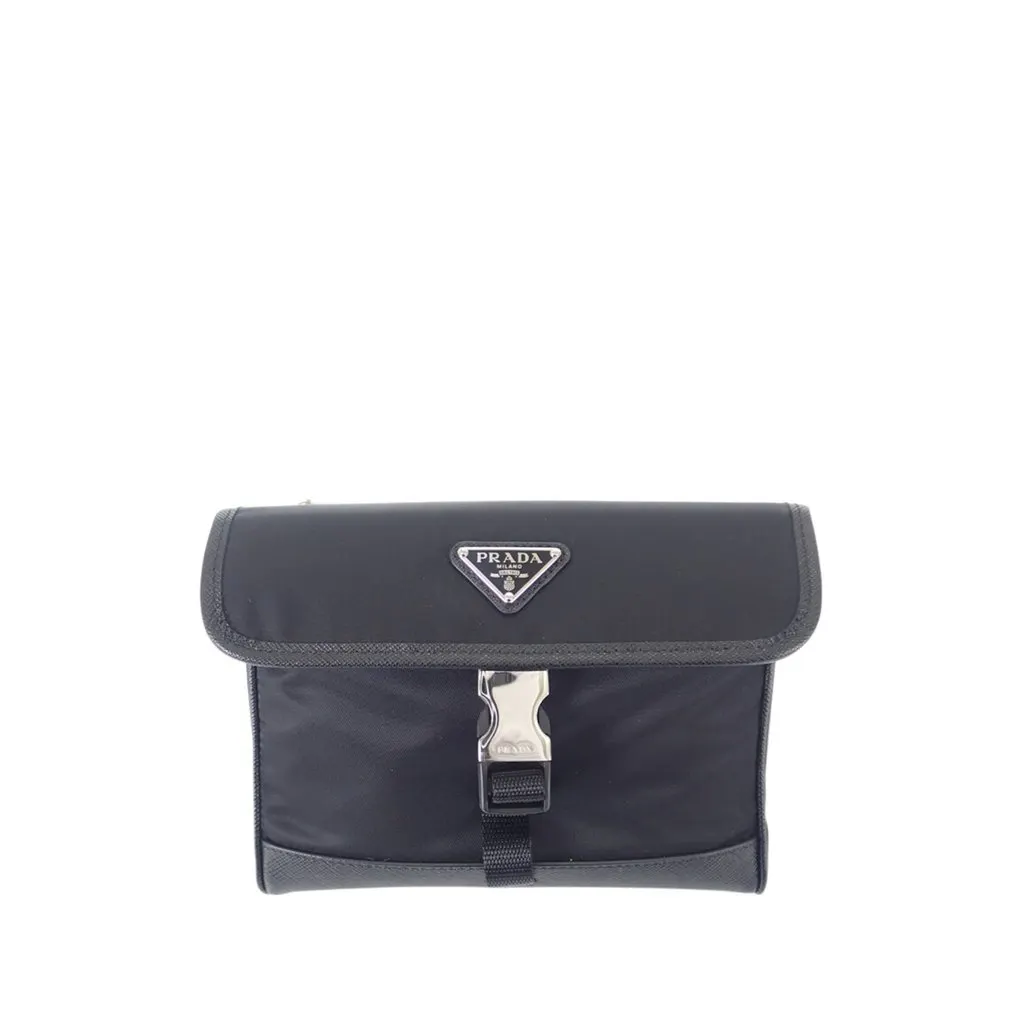 Prada Saffiano Trimmed Tessuto Buckle Messenger Bag Black Polyamide Very good - Front View