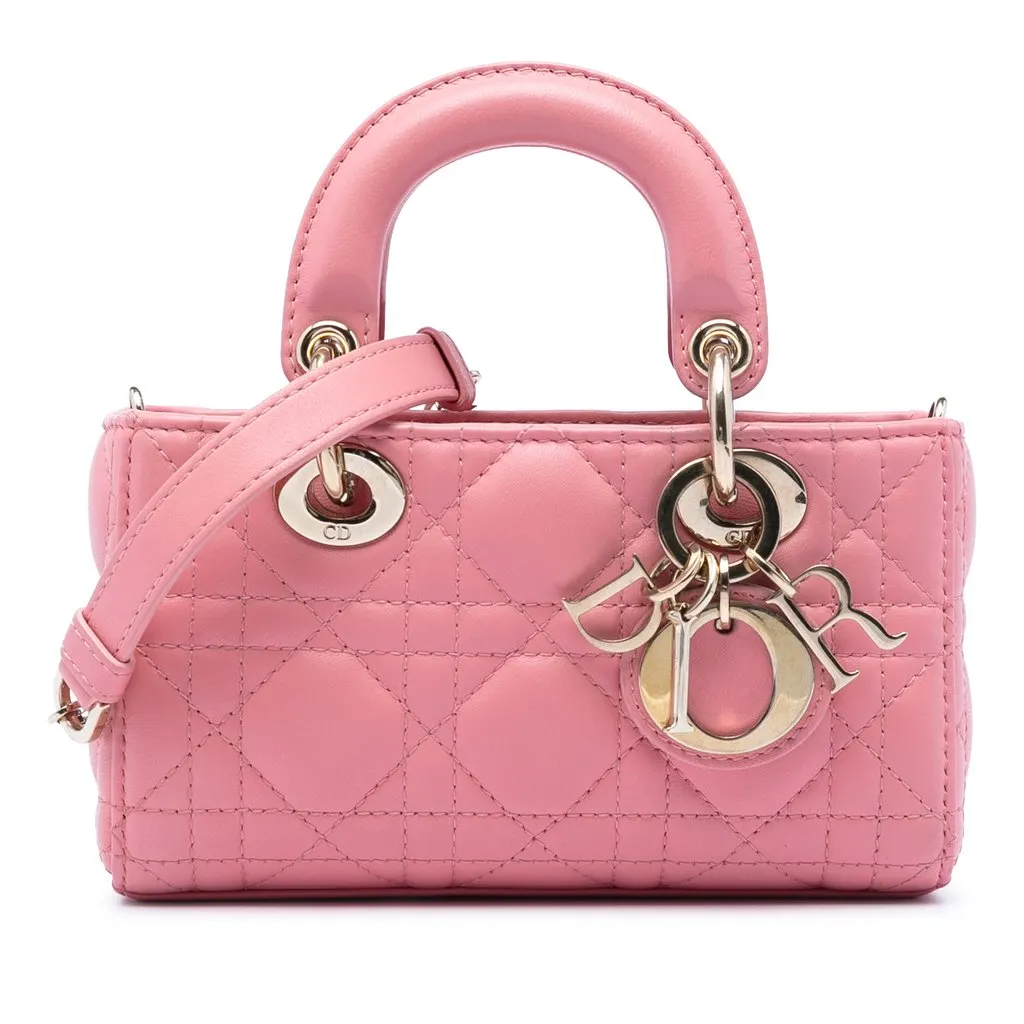 Dior Micro Lambskin Cannage Lady D Joy Pink Leather Very good - Front View