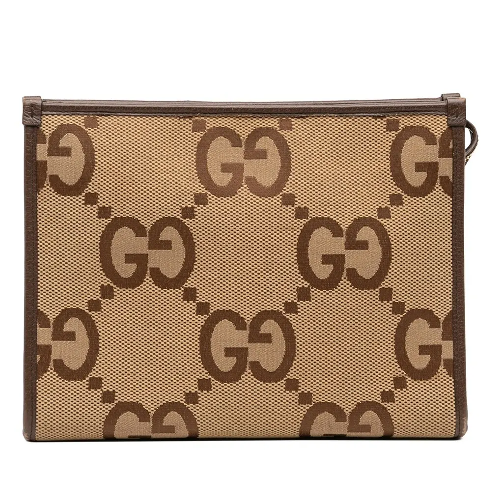 Gucci Jumbo GG Canvas Pouch Brown Canvas Good - Front View