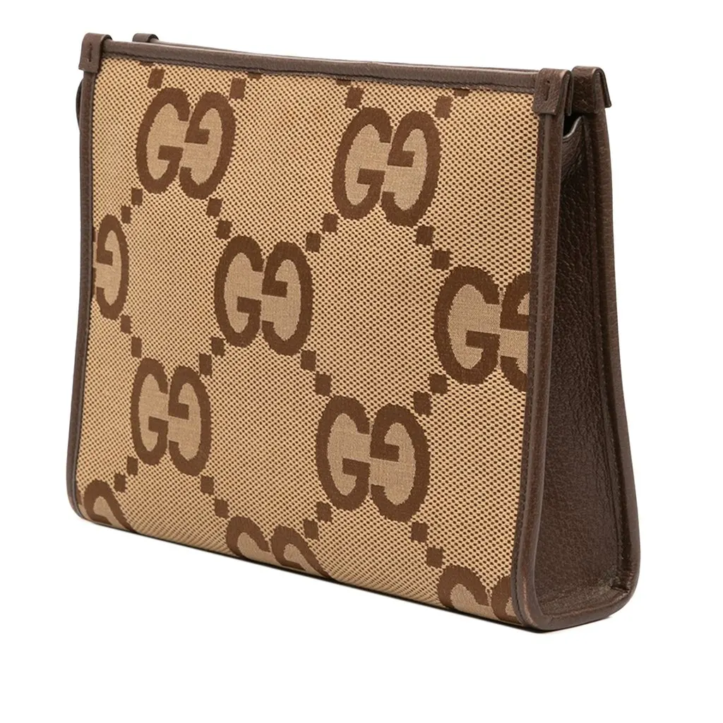 Gucci Jumbo GG Canvas Pouch Brown Canvas Good - Back View