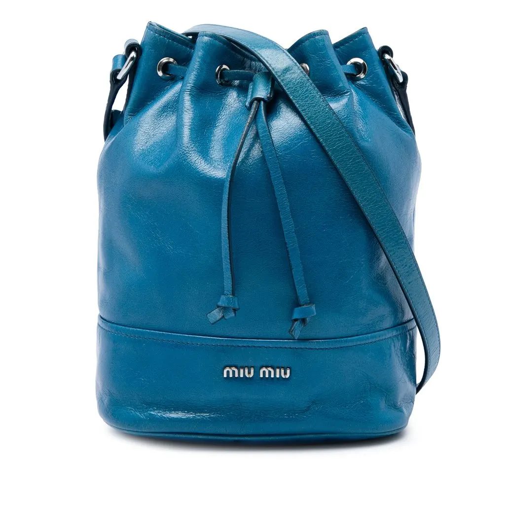 Miu Miu Leather Bucket Bag Blue Leather Very good - Front View