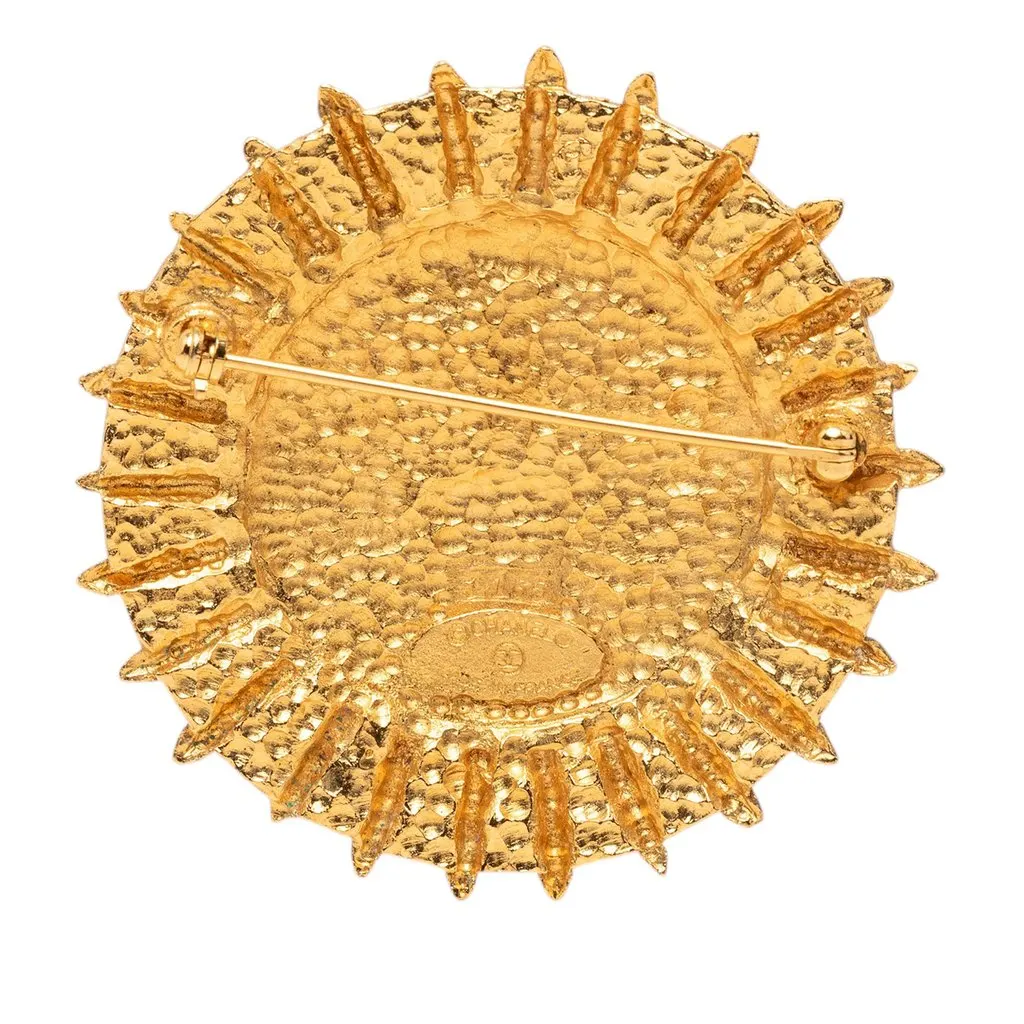 Chanel Gold Plated Coat Of Arms Medallion Sunburst Brooch Gold Metal Very good - Back View