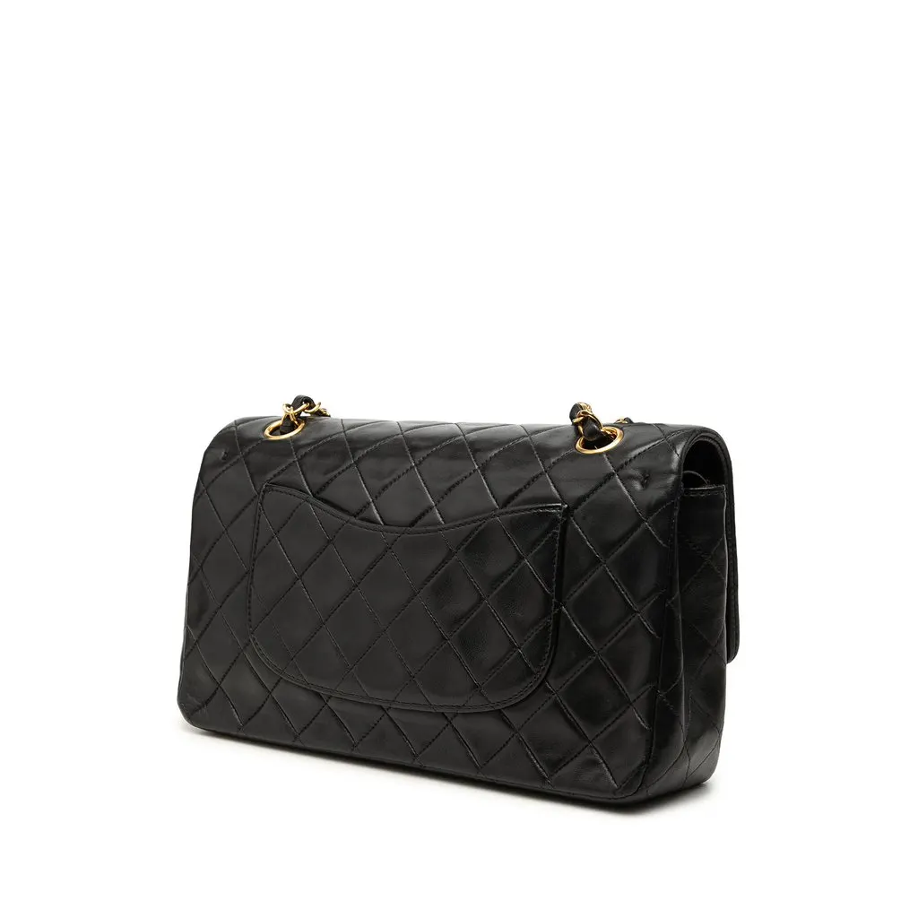 Chanel Medium Classic Lambskin Double Flap Black Leather Good - Back View