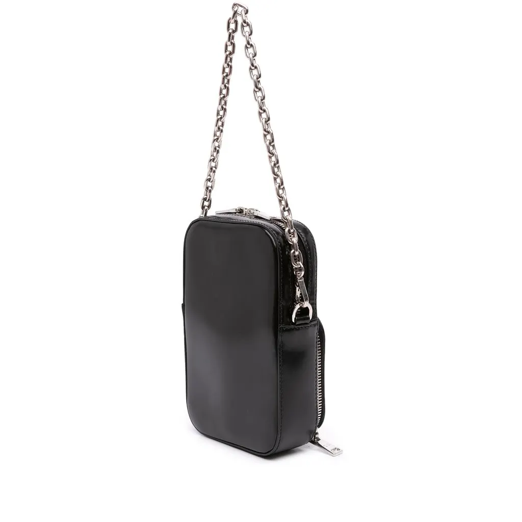 Prada Mini Brushed Leather Phone Pouch Black Leather Good - Back View