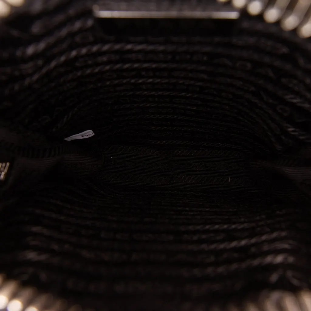 Prada Mini Brushed Leather Phone Pouch Black Leather Good - Model View