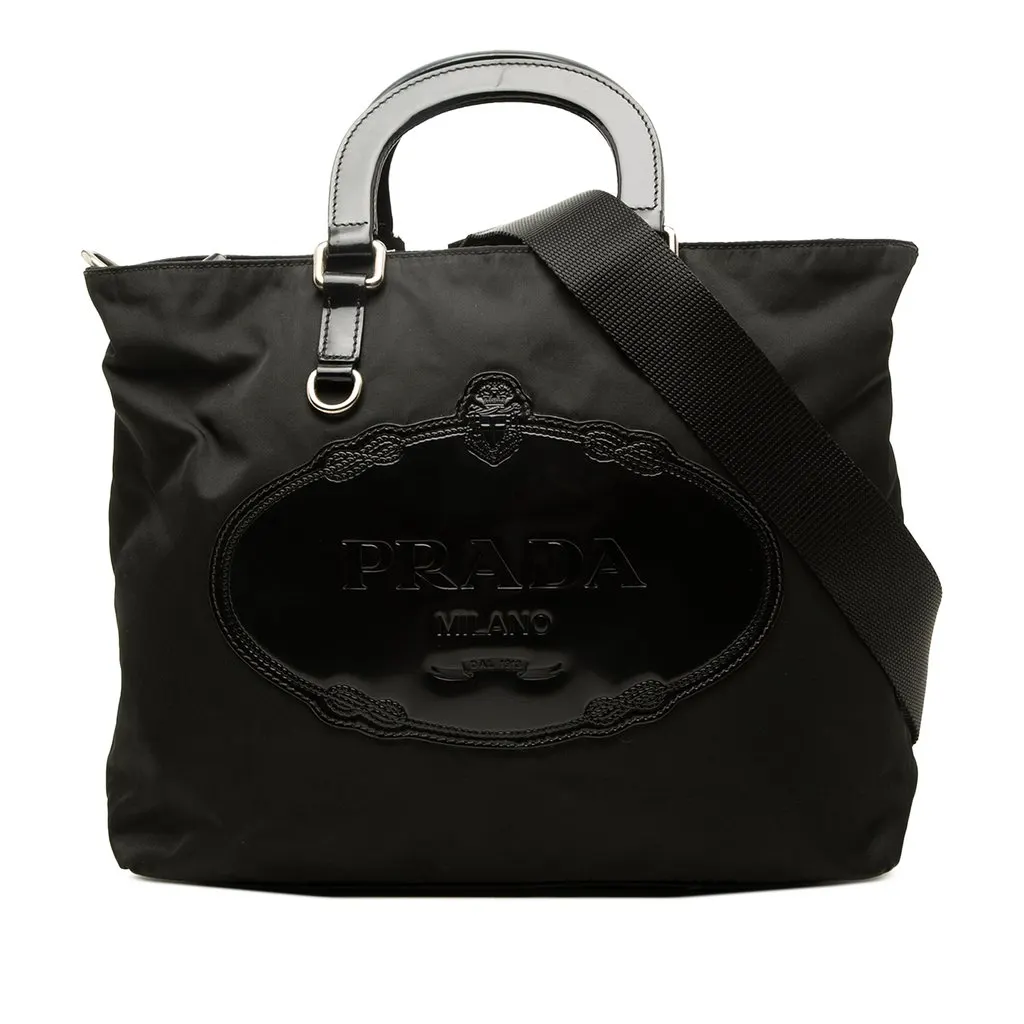 Prada Tessuto Canapa Logo Satchel Black Polyamide Very good - Front View
