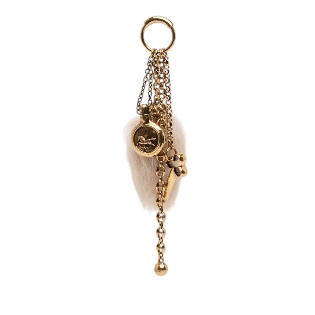 Chloé Gold Plated Chloe Symbols and Shearling Tail Bag Charm Gold Metal Never worn - Front View