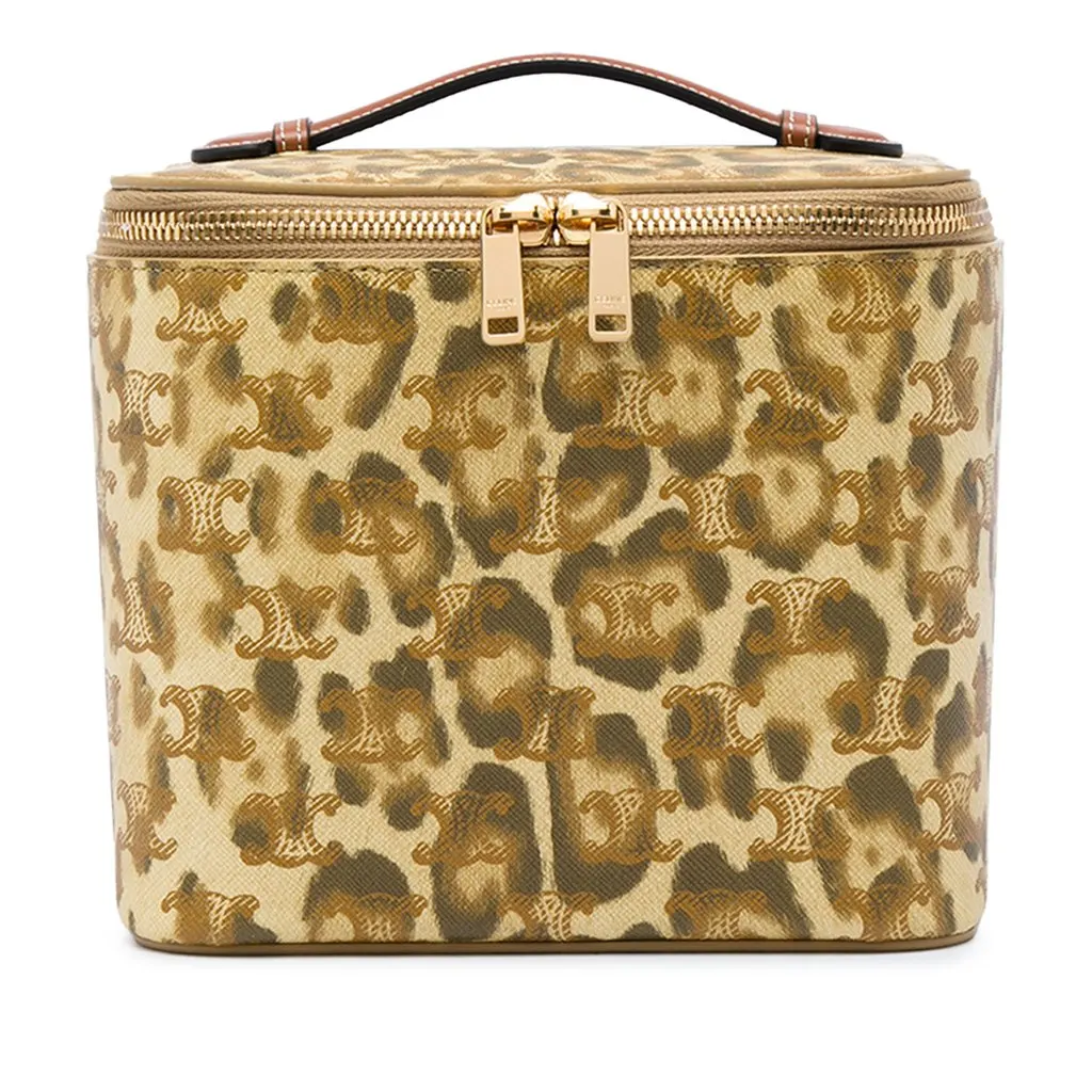 Celine Triomphe Coated Canvas Leopard Print Vanity Case Beige Canvas Very good - Front View