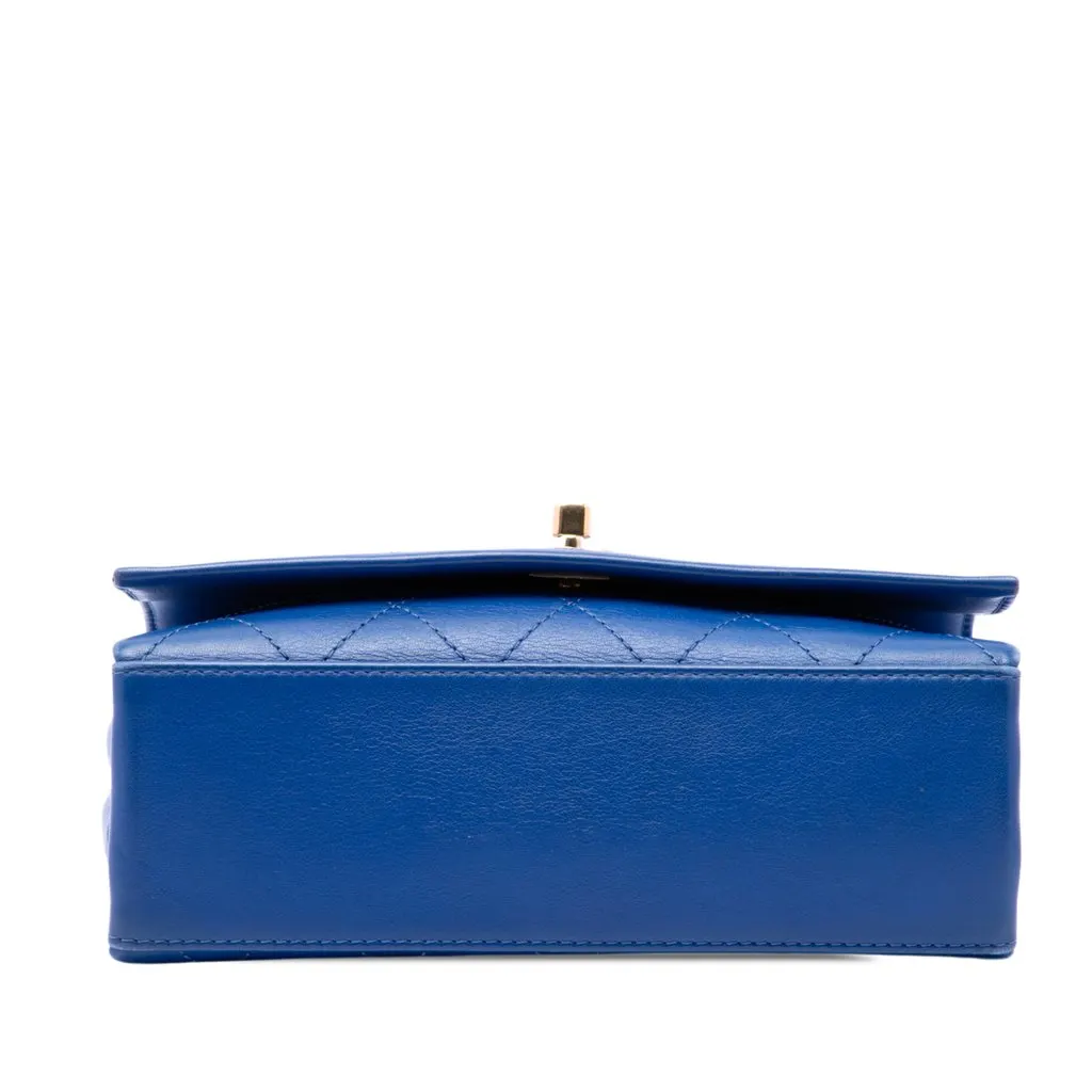 Chanel CC Quilted Calfskin Diamond Stitched Flap Blue Leather Very good - Inside View