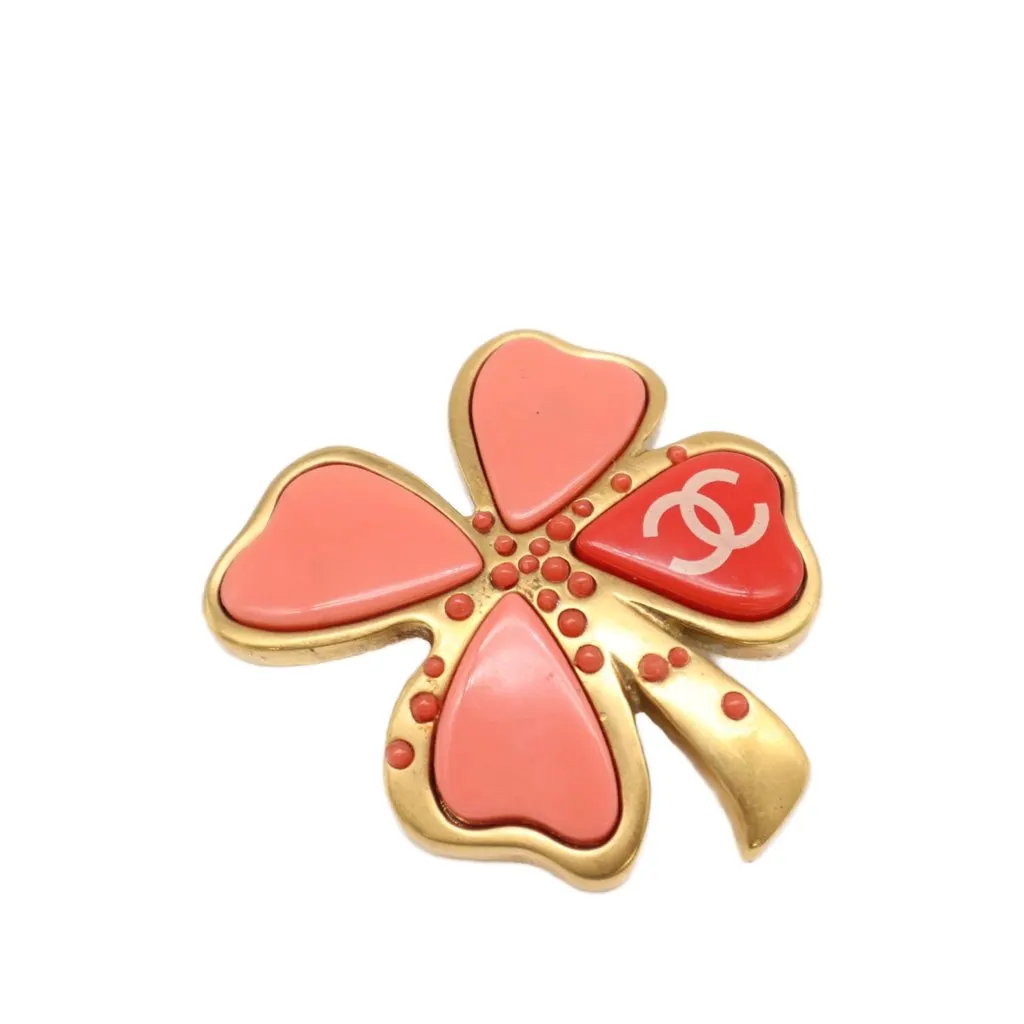 Chanel CC Gold Plated Resin Four Leaf Clover Brooch
