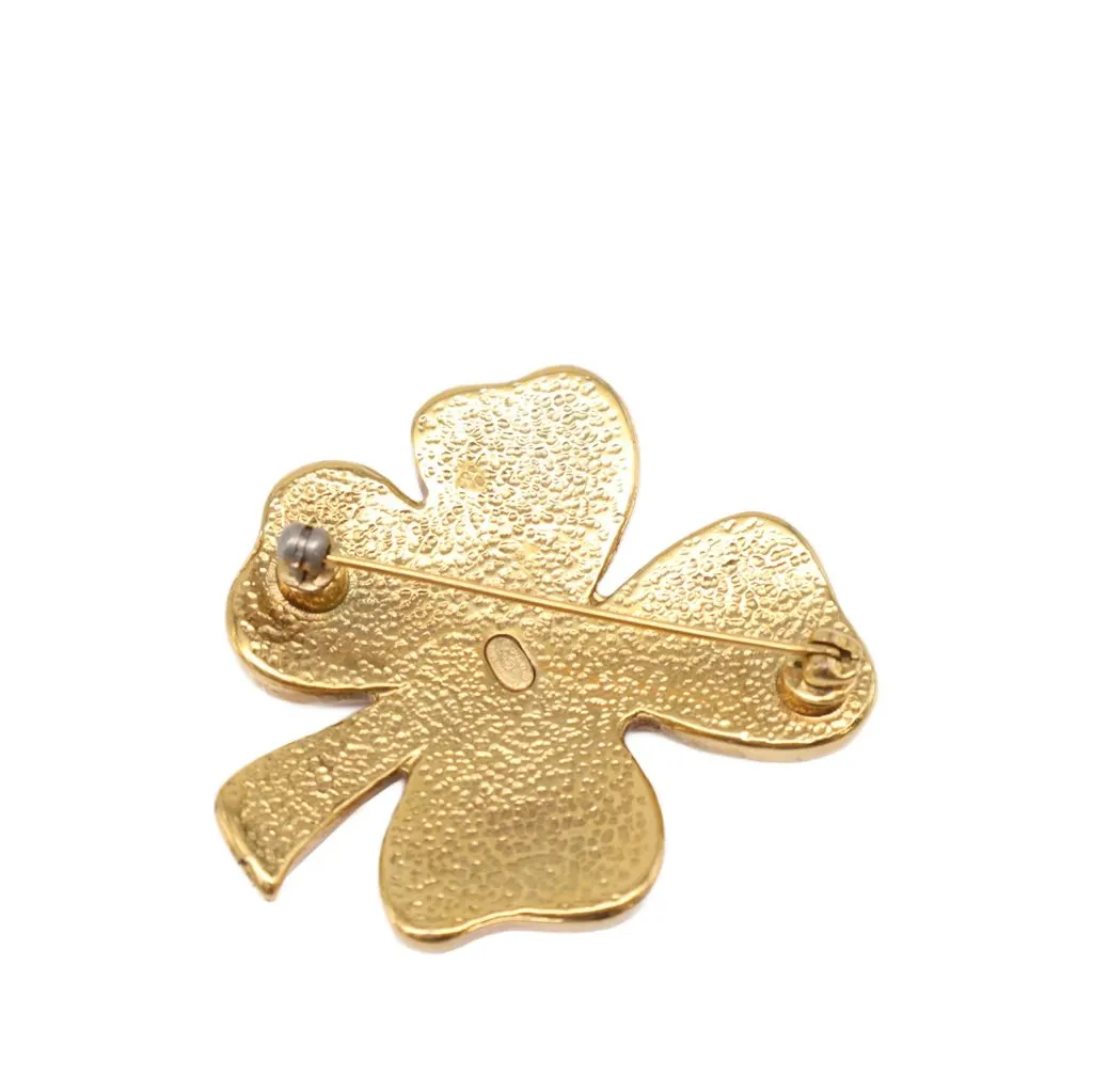 Chanel CC Gold Plated Resin Four Leaf Clover Brooch Gold Metal Very good - Back View