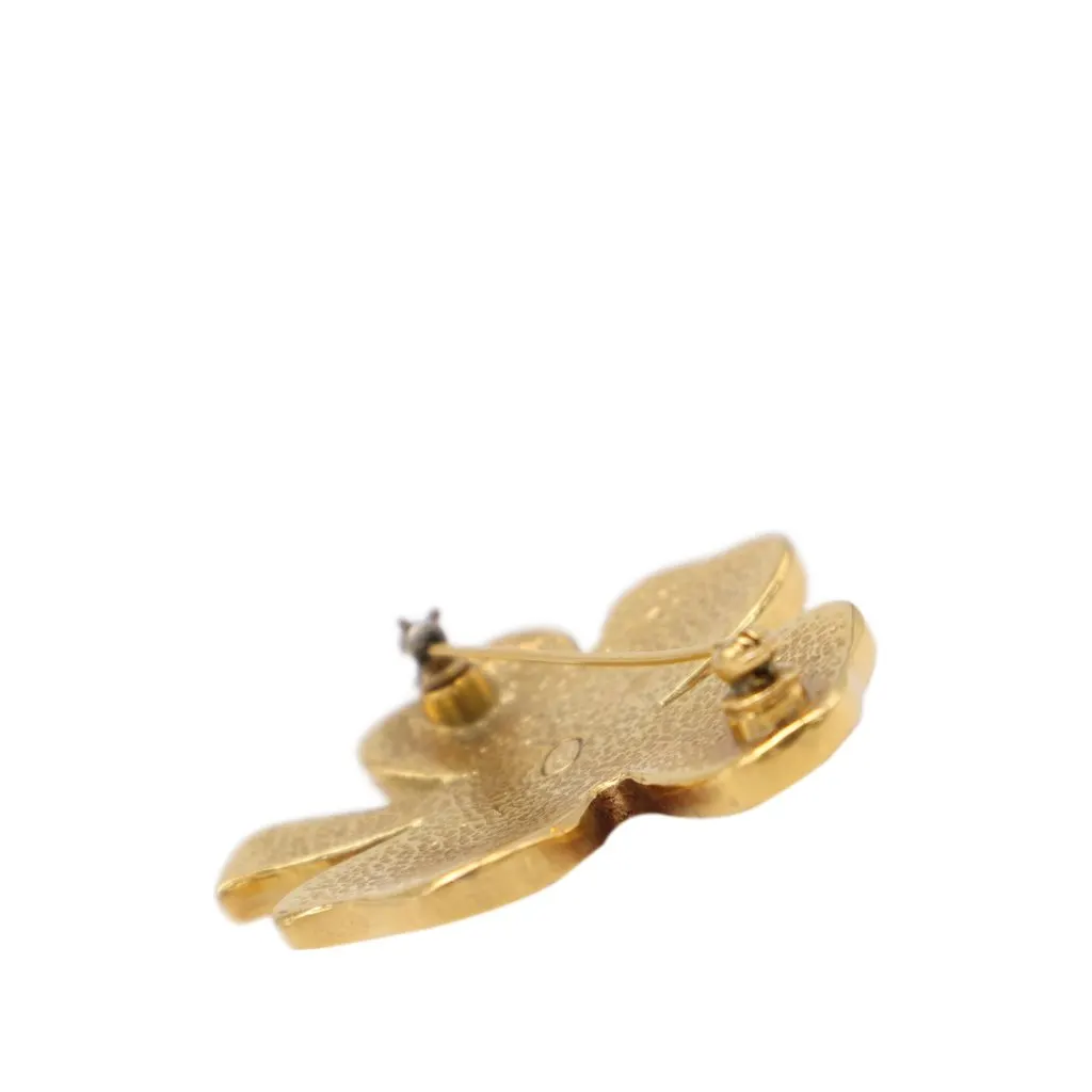 Chanel CC Gold Plated Resin Four Leaf Clover Brooch Gold Metal Very good - Model View