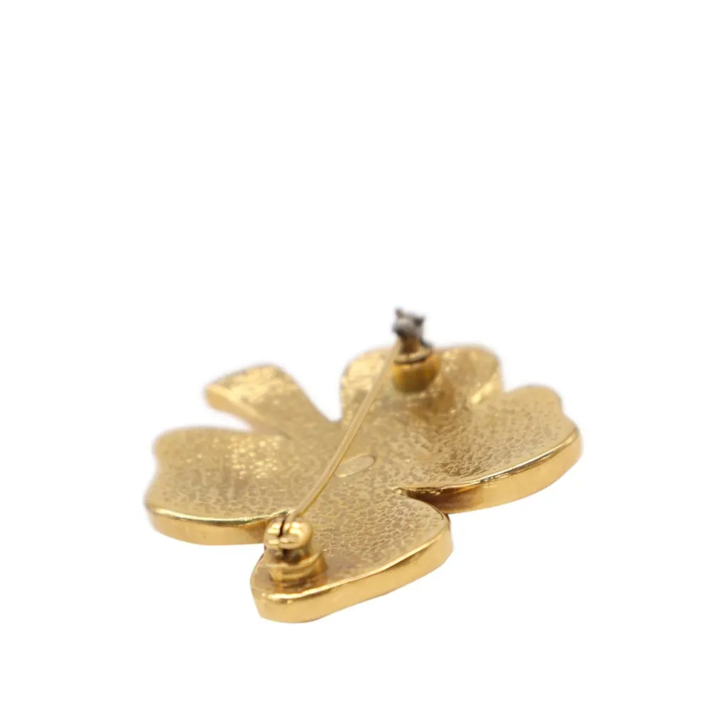 Chanel CC Gold Plated Resin Four Leaf Clover Brooch Gold Metal Very good - Box View