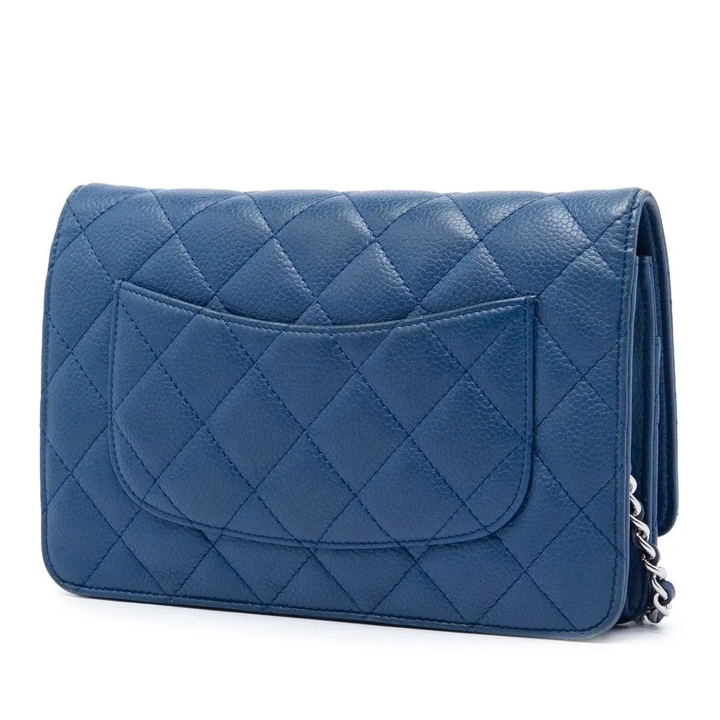 Chanel CC Quilted Caviar Wallet on Chain Blue Leather Very good - Back View