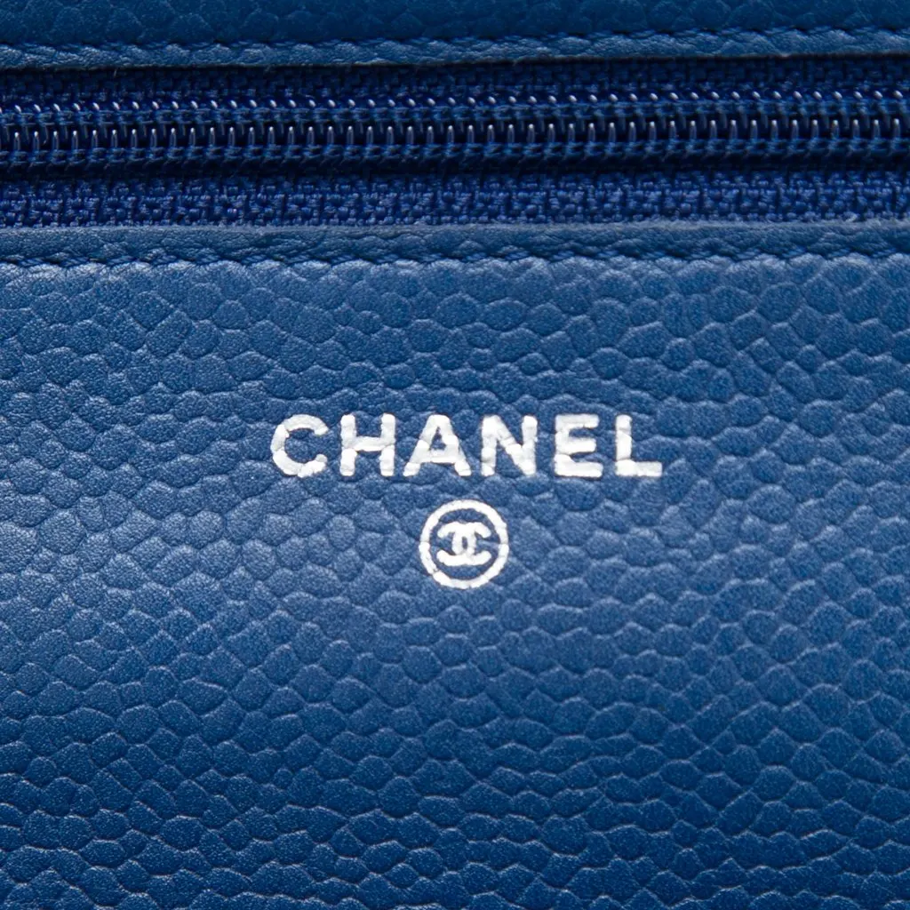 Chanel CC Quilted Caviar Wallet on Chain Blue Leather Very good - Box View
