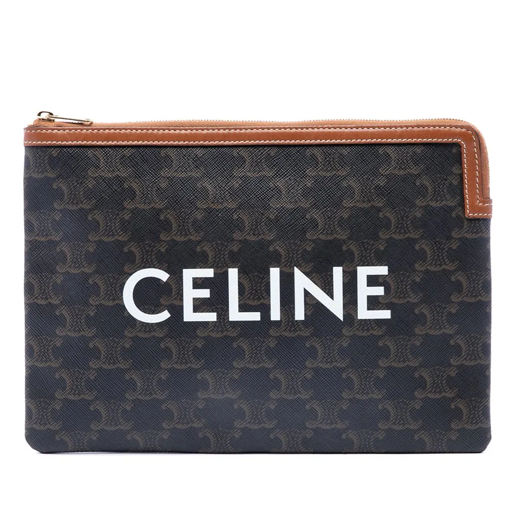 Celine Small Triomphe Coated Canvas Clutch Brown Very good - Front View