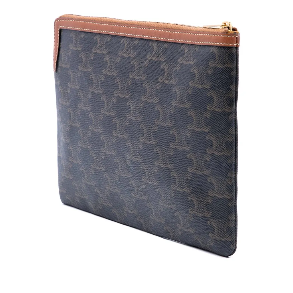 Celine Small Triomphe Coated Canvas Clutch Brown Very good - Back View