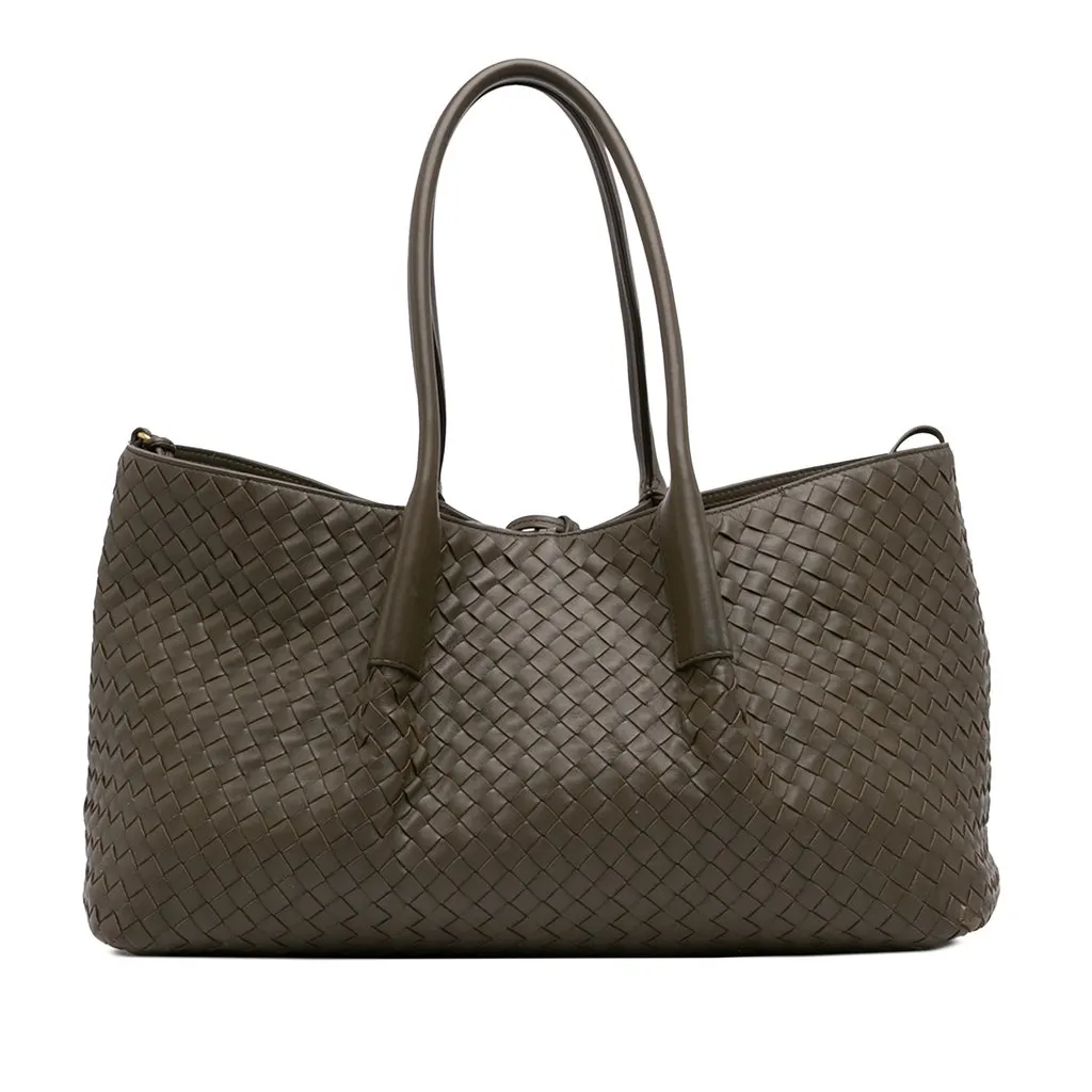 Bottega Veneta Large Calfskin Intrecciato Pinacoteca Tote Brown Leather Very good - Front View