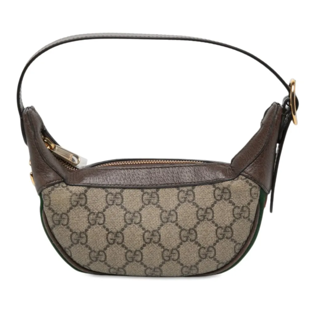 Gucci Mini GG Supreme Web Ophidia Shoulder Bag Beige Canvas Good - Front View