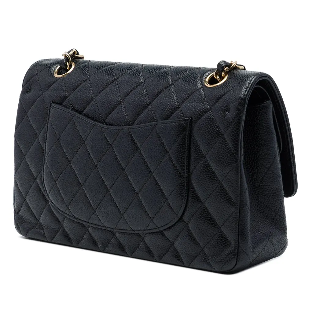 Chanel Medium Classic Caviar Double Flap Black Leather Very good - Back View