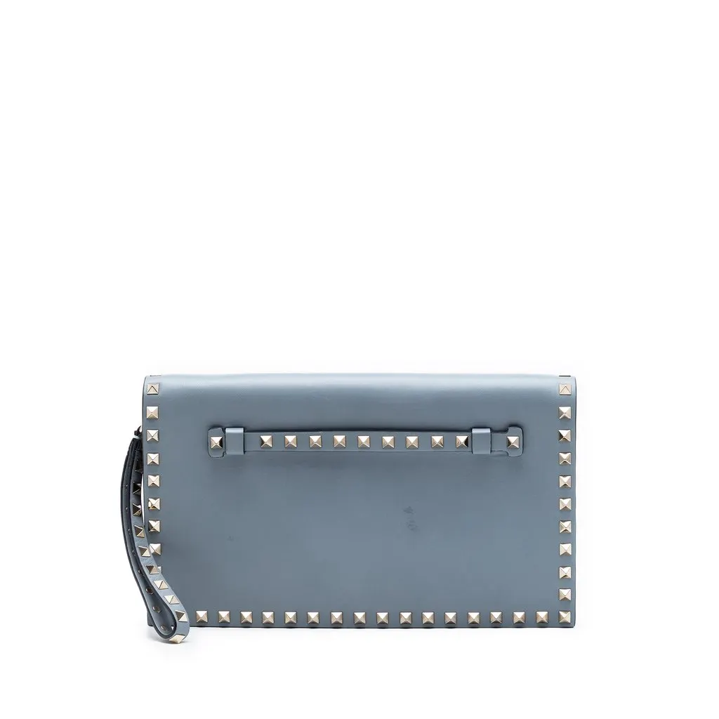 Valentino Nappa Rockstud Wristlet Clutch Grey Leather Very good - Front View