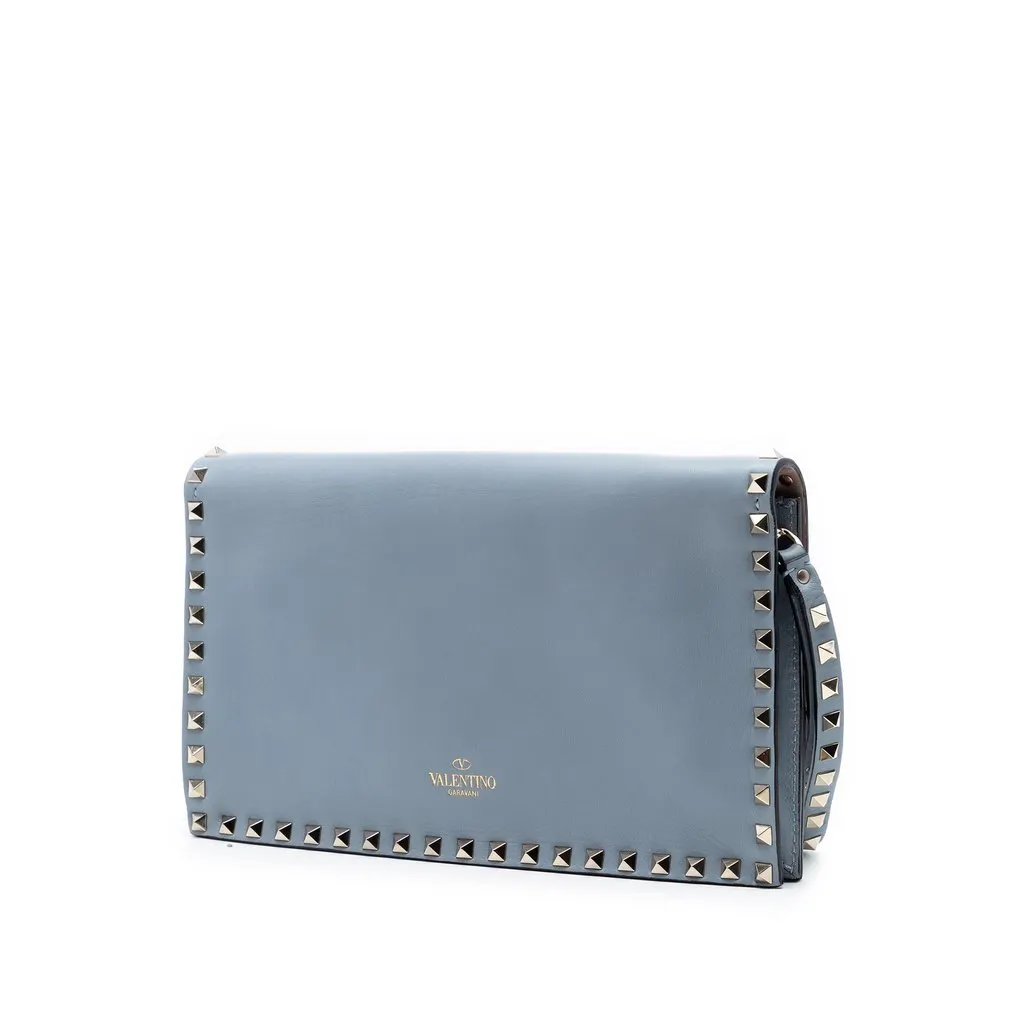 Valentino Nappa Rockstud Wristlet Clutch Grey Leather Very good - Back View