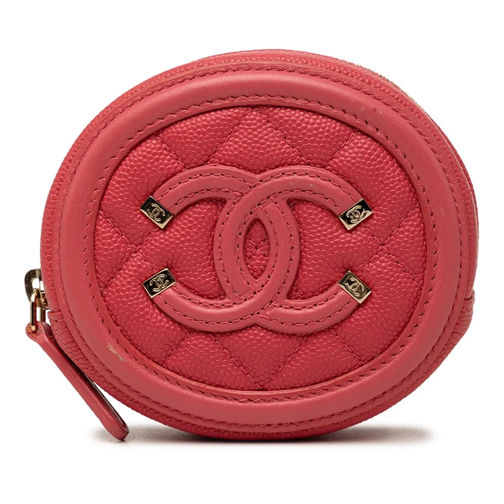 Chanel Caviar Filigree Coin Pouch Pink Leather Very good - Front View