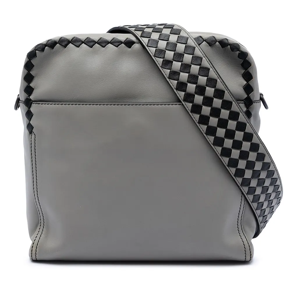 Bottega Veneta Intrecciato Trimmed Nappa Crossbody Grey Leather Very good - Front View