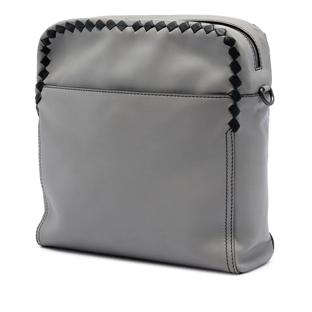 Bottega Veneta Intrecciato Trimmed Nappa Crossbody Grey Leather Very good - Back View