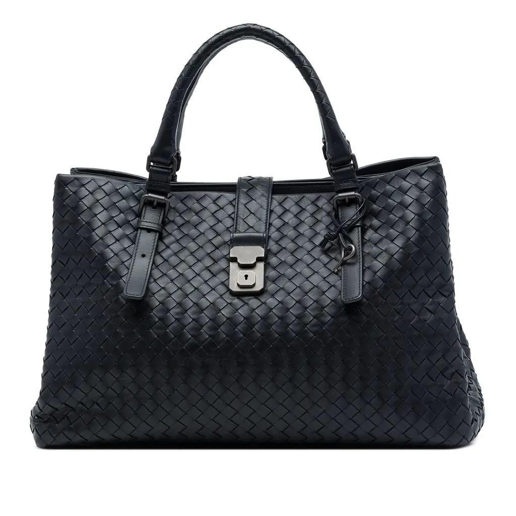 Bottega Veneta Medium Nappa Intrecciato Roma Tote Black Leather Very good - Front View
