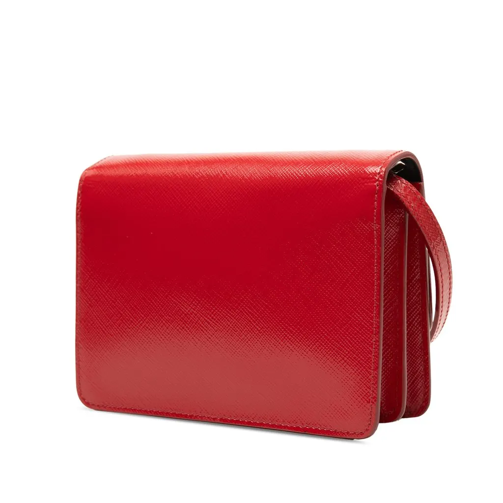 Prada Saffiano Vernice Crossbody Red Leather Very good - Back View