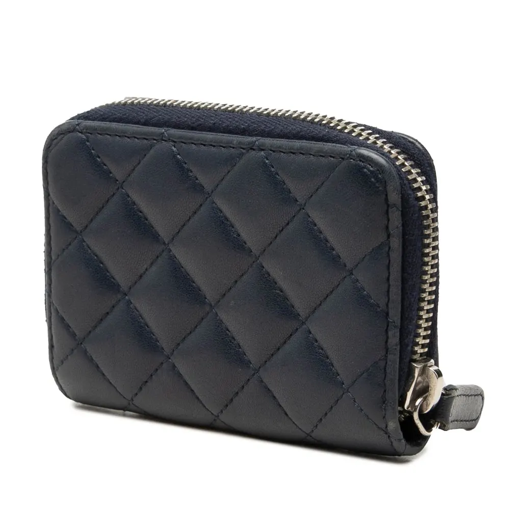 Chanel CC Quilted Lambskin Zippy Coin Pouch Blue Leather Very good - Back View