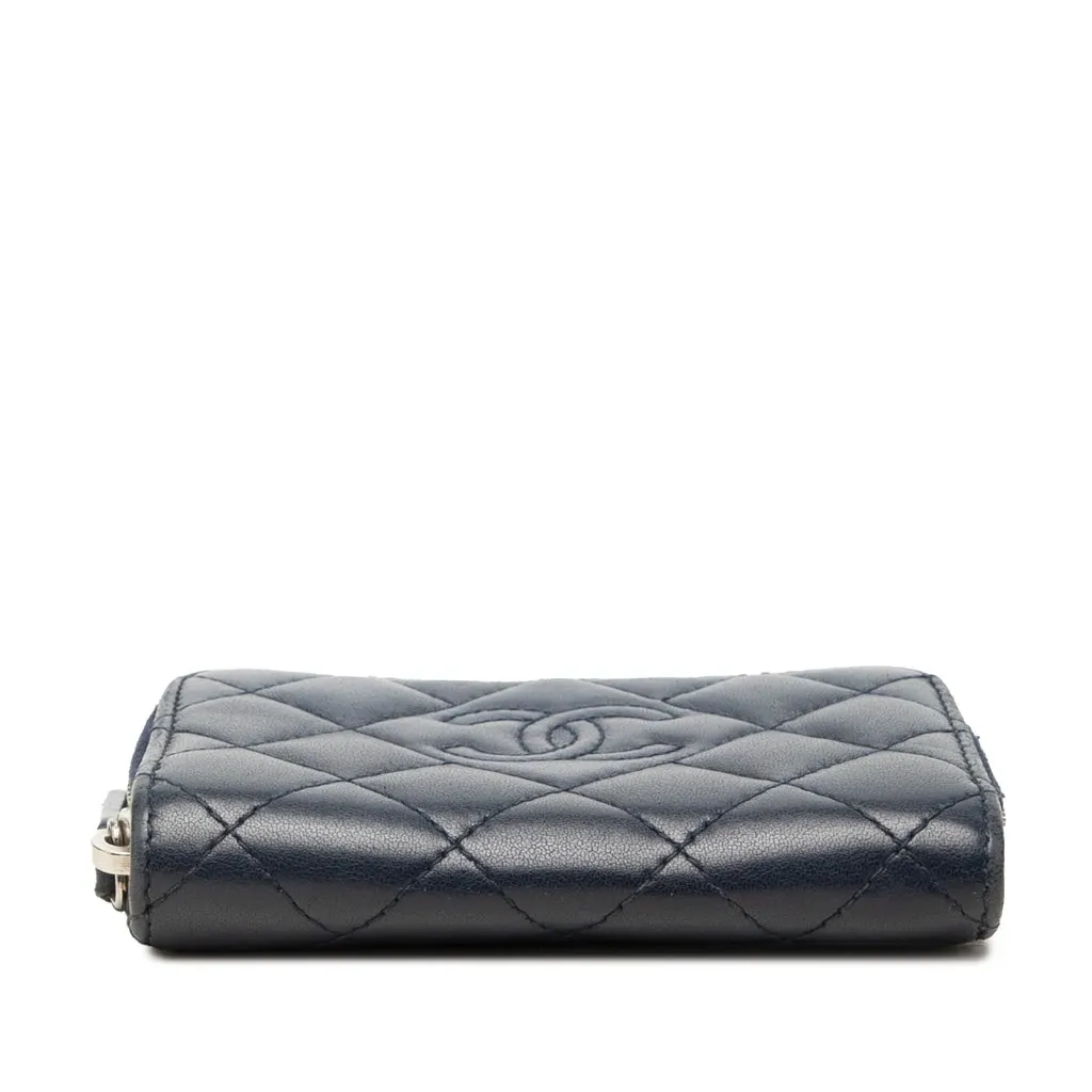 Chanel CC Quilted Lambskin Zippy Coin Pouch Blue Leather Very good - Inside View