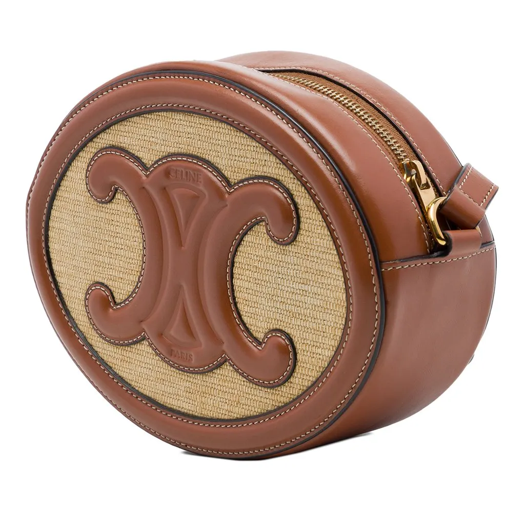 Celine Straw Effect Canvas Cuir Triomphe Oval Crossbody Beige Canvas Very good - Back View