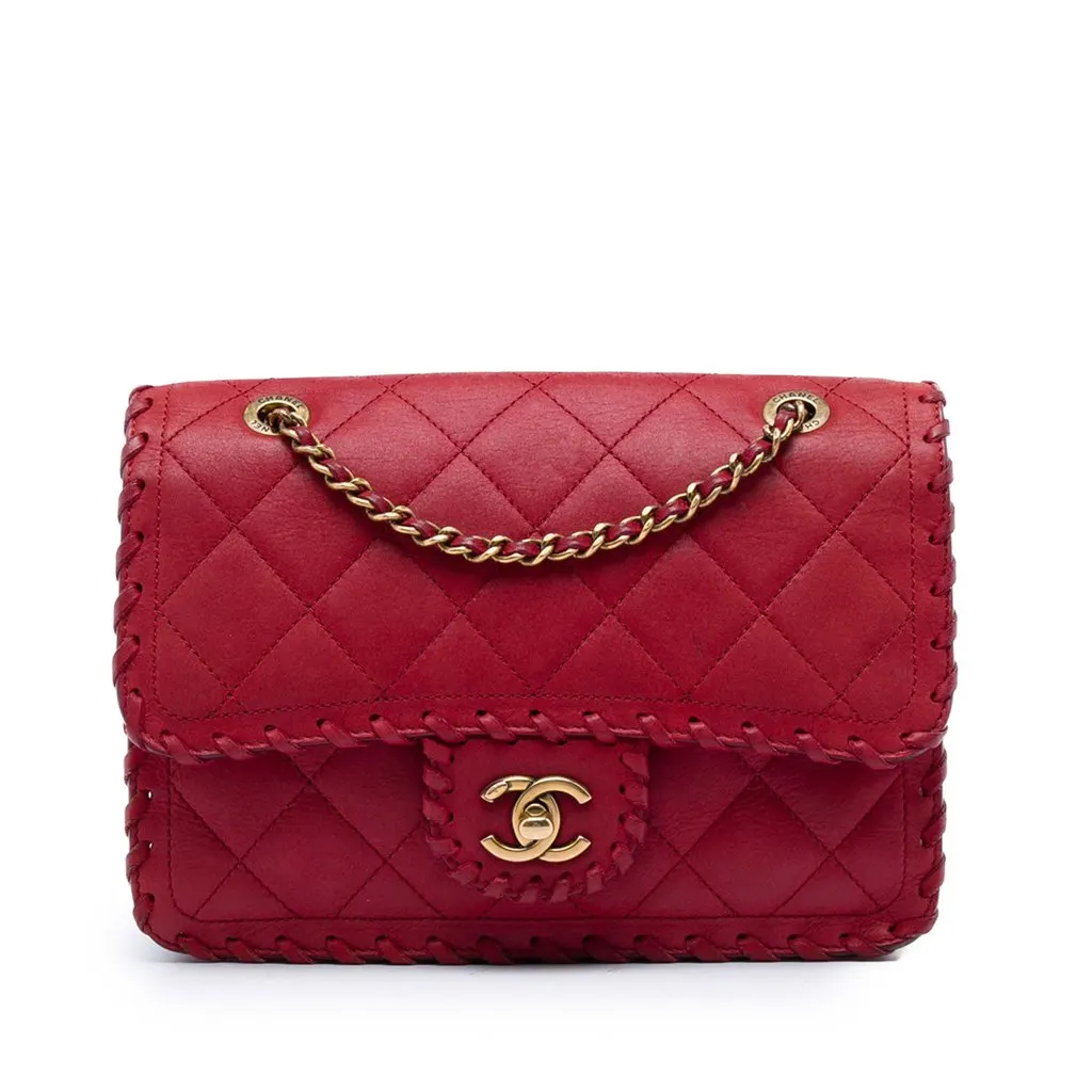 Chanel Small Quilted Iridescent Calfskin Happy Stitch Flap Red Leather Very good - Front View