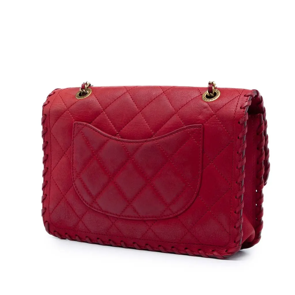 Chanel Small Quilted Iridescent Calfskin Happy Stitch Flap Red Leather Very good - Back View