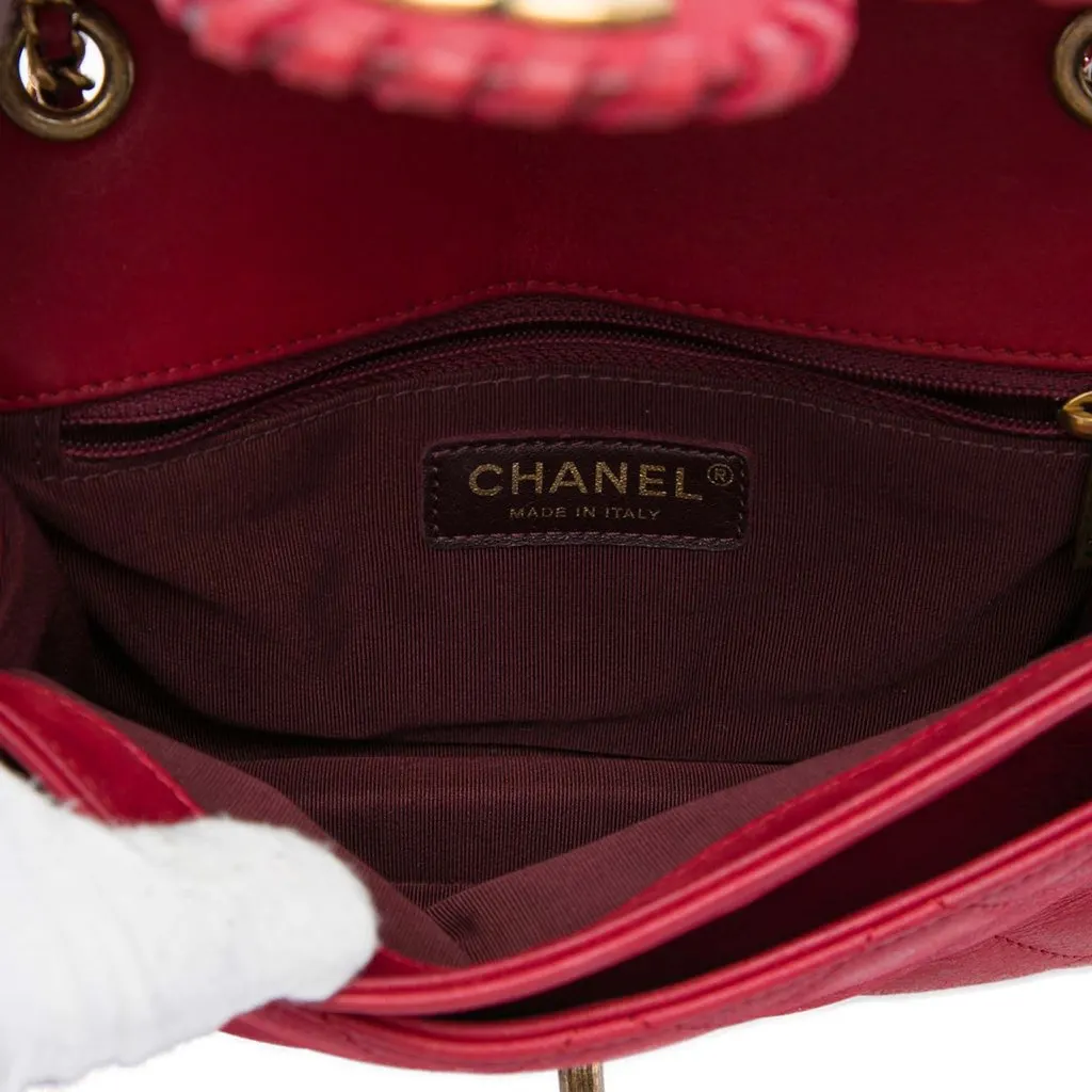 Chanel Small Quilted Iridescent Calfskin Happy Stitch Flap Red Leather Very good - Model View