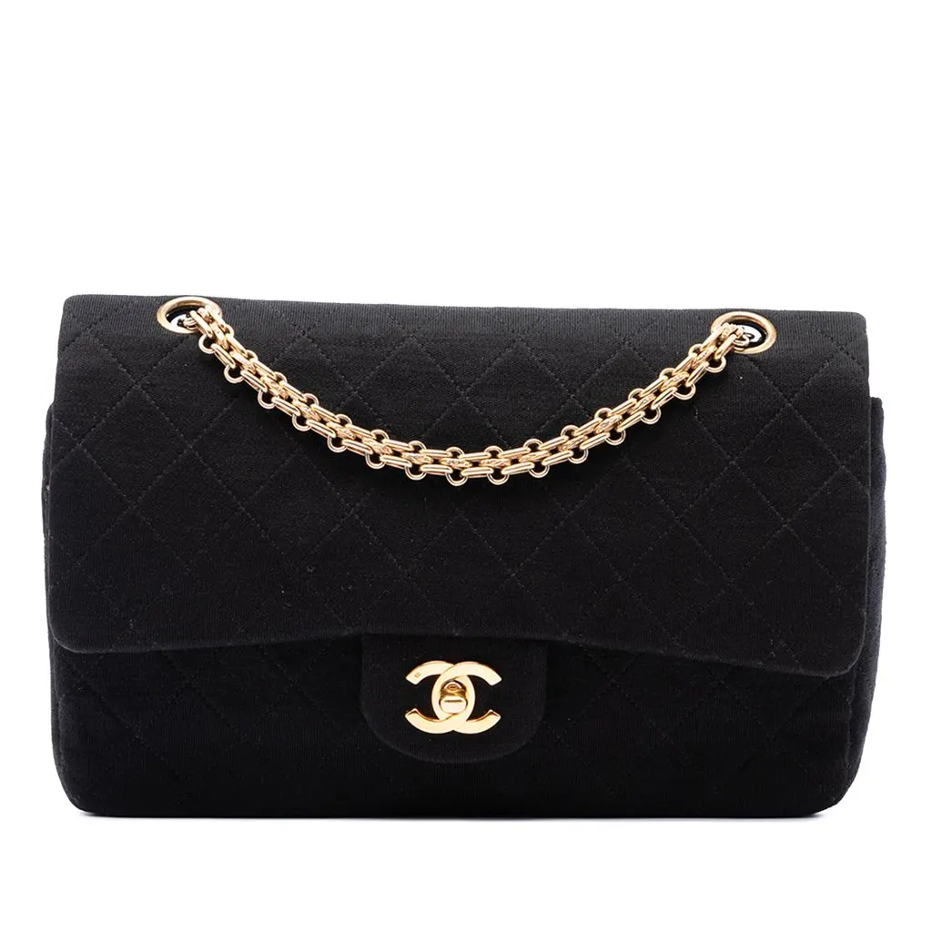Chanel Medium Classic Jersey Bijoux Chain Double Flap Black Very good - Front View