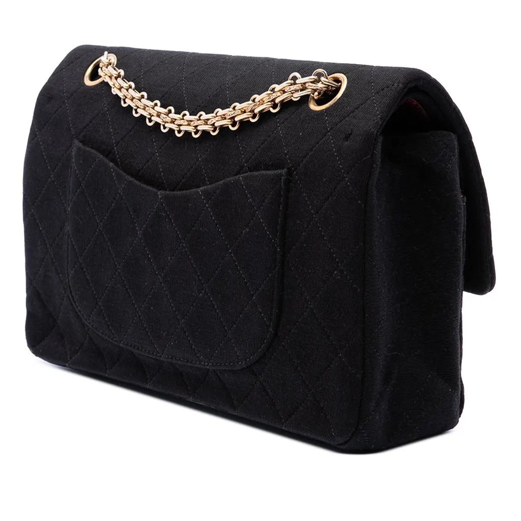 Chanel Medium Classic Jersey Bijoux Chain Double Flap Black Very good - Back View