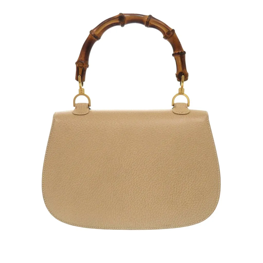 Gucci Grained Calfskin Bamboo Night Beige Leather Very good - Back View