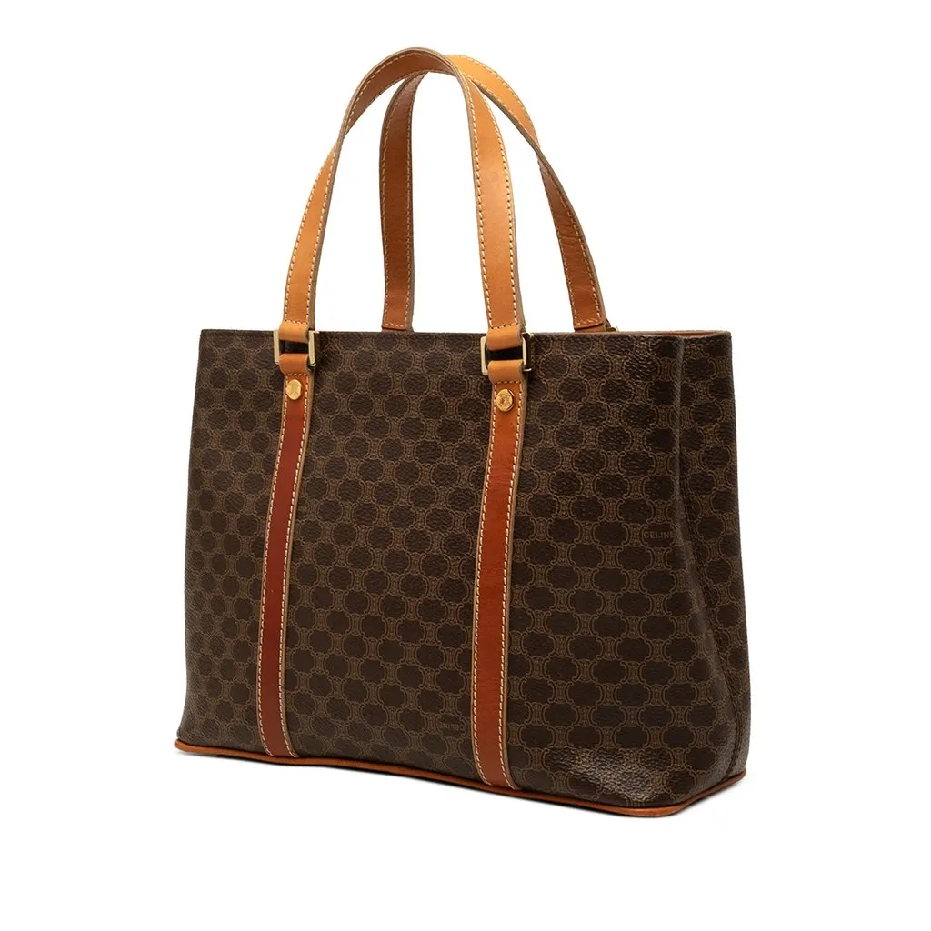 Celine Macadam Coated Canvas Tote Brown Canvas Good - Back View