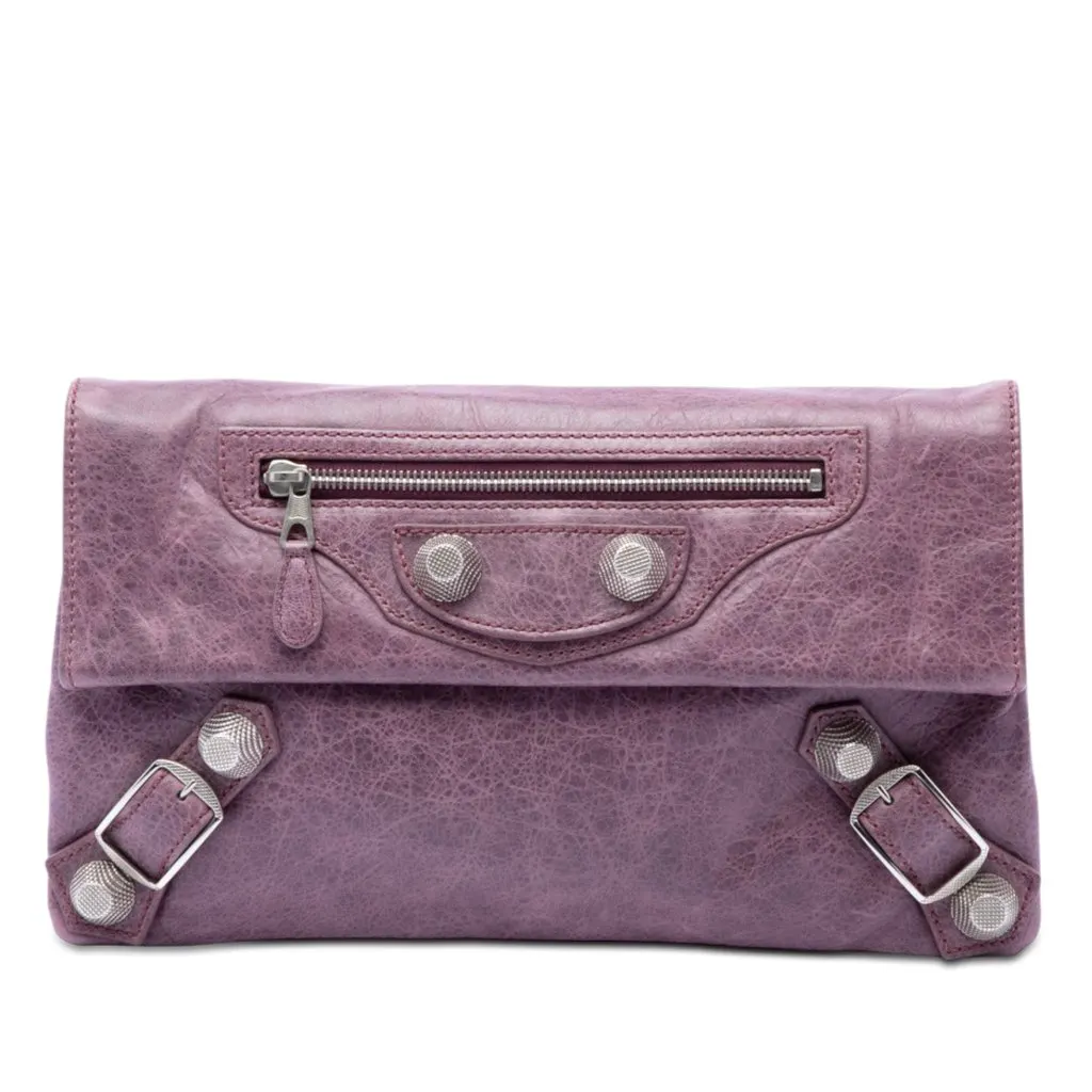 Balenciaga Lambskin Motocross Giant 21 Envelope Clutch Purple Leather Very good - Front View