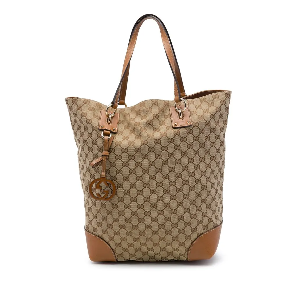 Gucci Large GG Canvas GG Charm Tote Beige Canvas Good - Front View